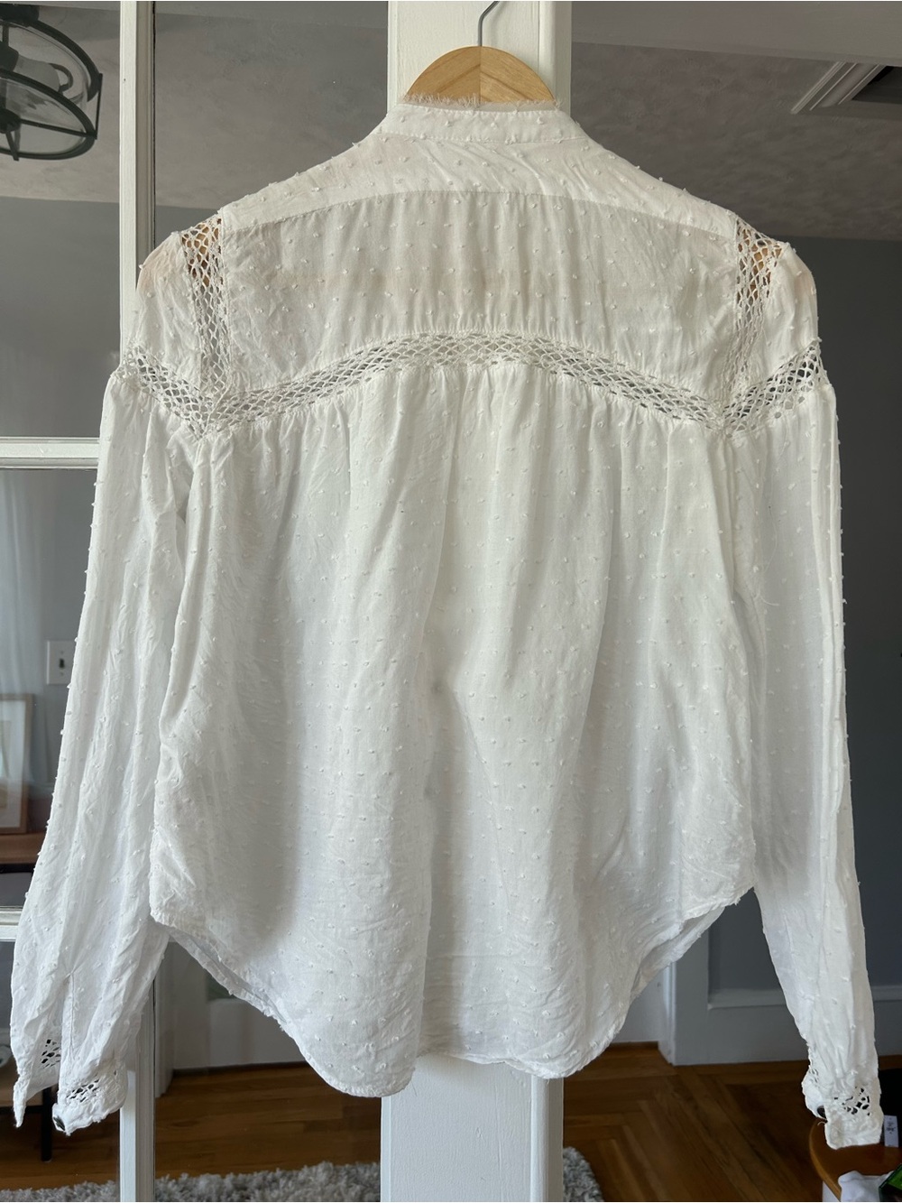 Free People White Swiss Dot Crochet Trim Button-Front Blouse - Picture 9 of 9